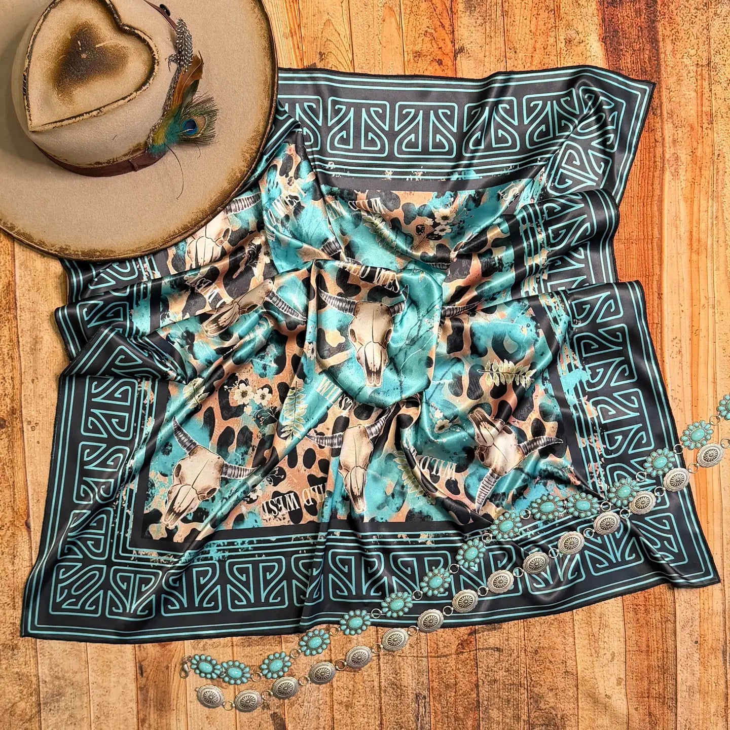 Western Longhorn Print Silk Scarf