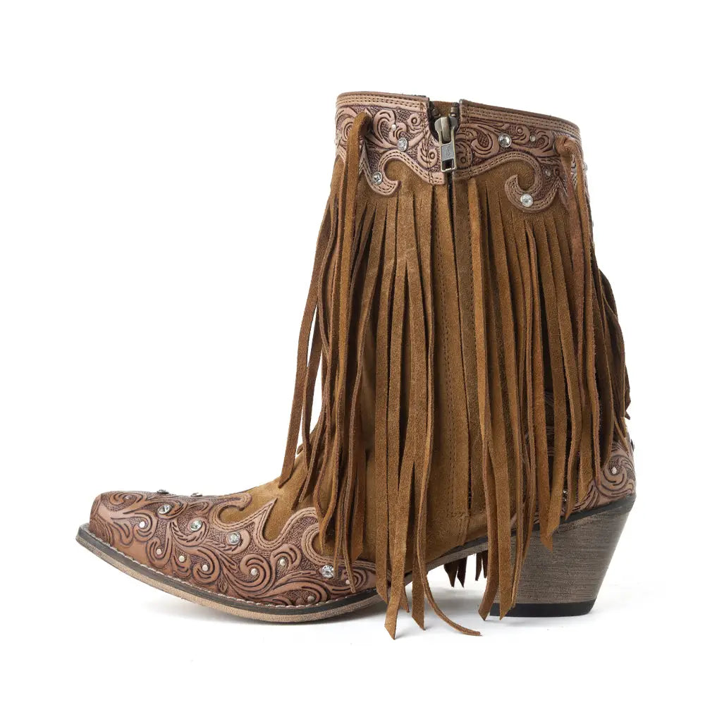 Goldrush Gleam Fringe Boots - Dusty Oak