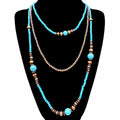 Three Strand Turquoise Stone Beads Navajo Long Necklace