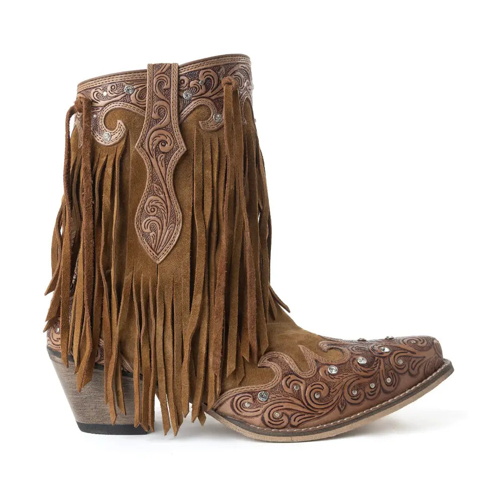 Goldrush Gleam Fringe Boots - Dusty Oak