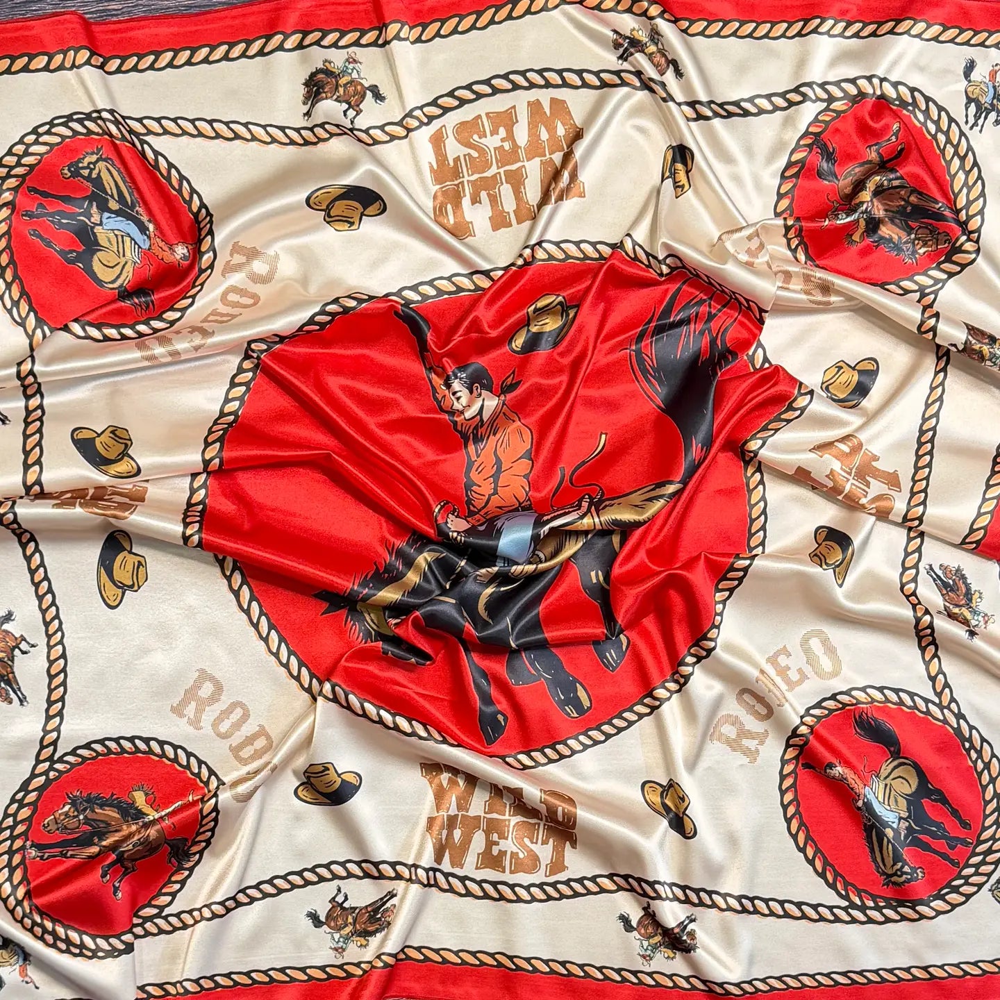 Wild West Rodeo Print Silk Scarf