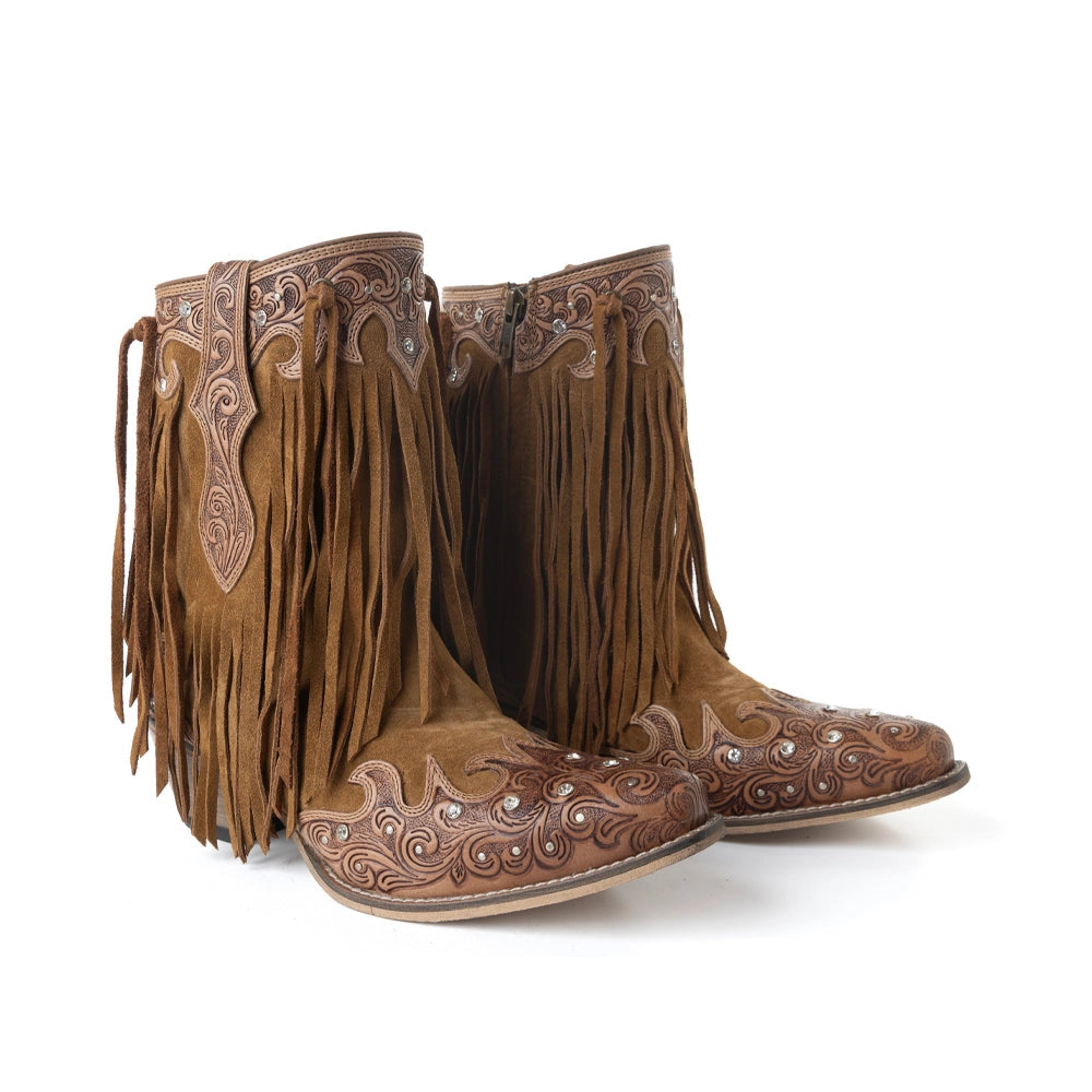 Goldrush Gleam Fringe Boots - Dusty Oak