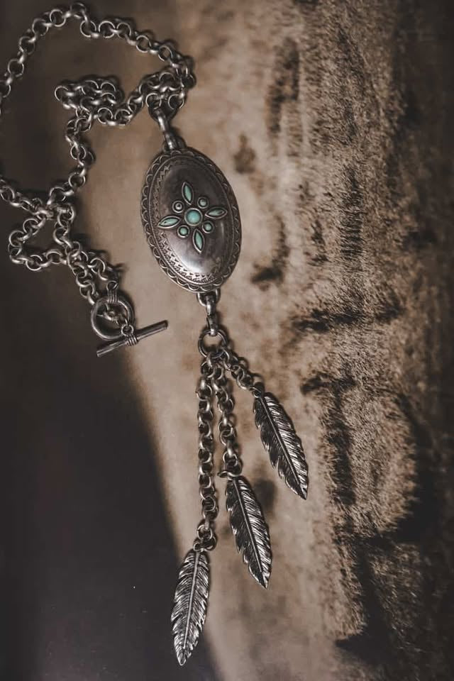 Concho & Feather Charm Necklace