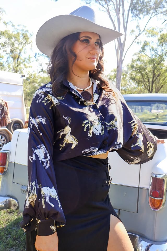 Horse Printed Satin Blouse