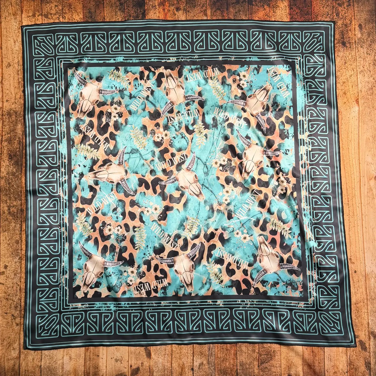 Western Longhorn Print Silk Scarf