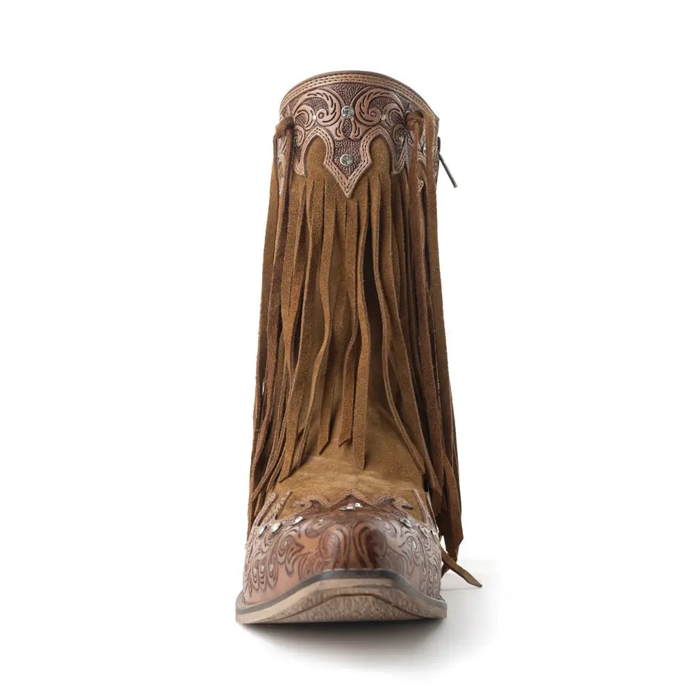 Goldrush Gleam Fringe Boots - Dusty Oak